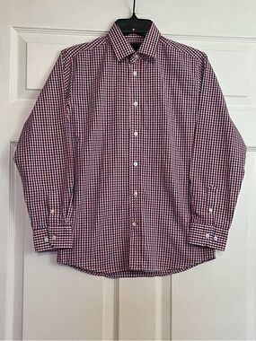 Tommy Hilfiger Boys Red Blue Gingham Dress Shirt - Long Sleeve Size 14